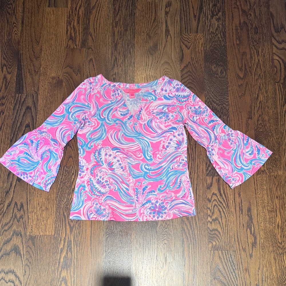 Lilly Pulitzer Pink and Blue Swirl Blouse